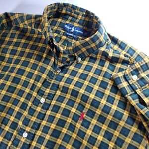 Polo Ralph Lauren Mens Large Plaid Button Down Long Sleeve Shirt Yellow Green
